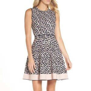 ELIZA J Fit & Flare Sweater Dress In Pink Multi - Size Medium